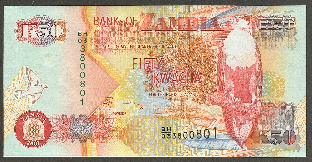 Zambia, P-37f, 2007, 50 Kwacha, Gem CU